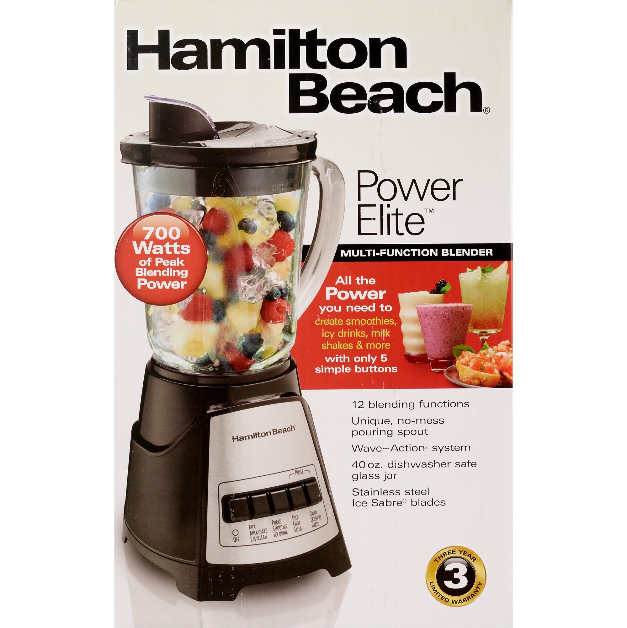 Hamilton Beach Power Elite 40 oz Glass Jar Blender