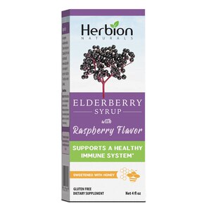 Herbion Naturals Elderberry Syrup with Natural Raspberry Flavor, 4 OZ