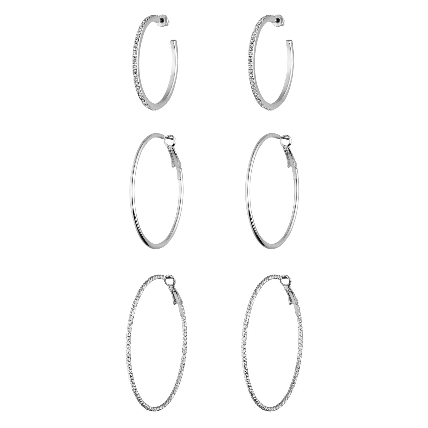I AM Jewelry Creole Hoop Earring Set, Real Silver, 6CT , CVS