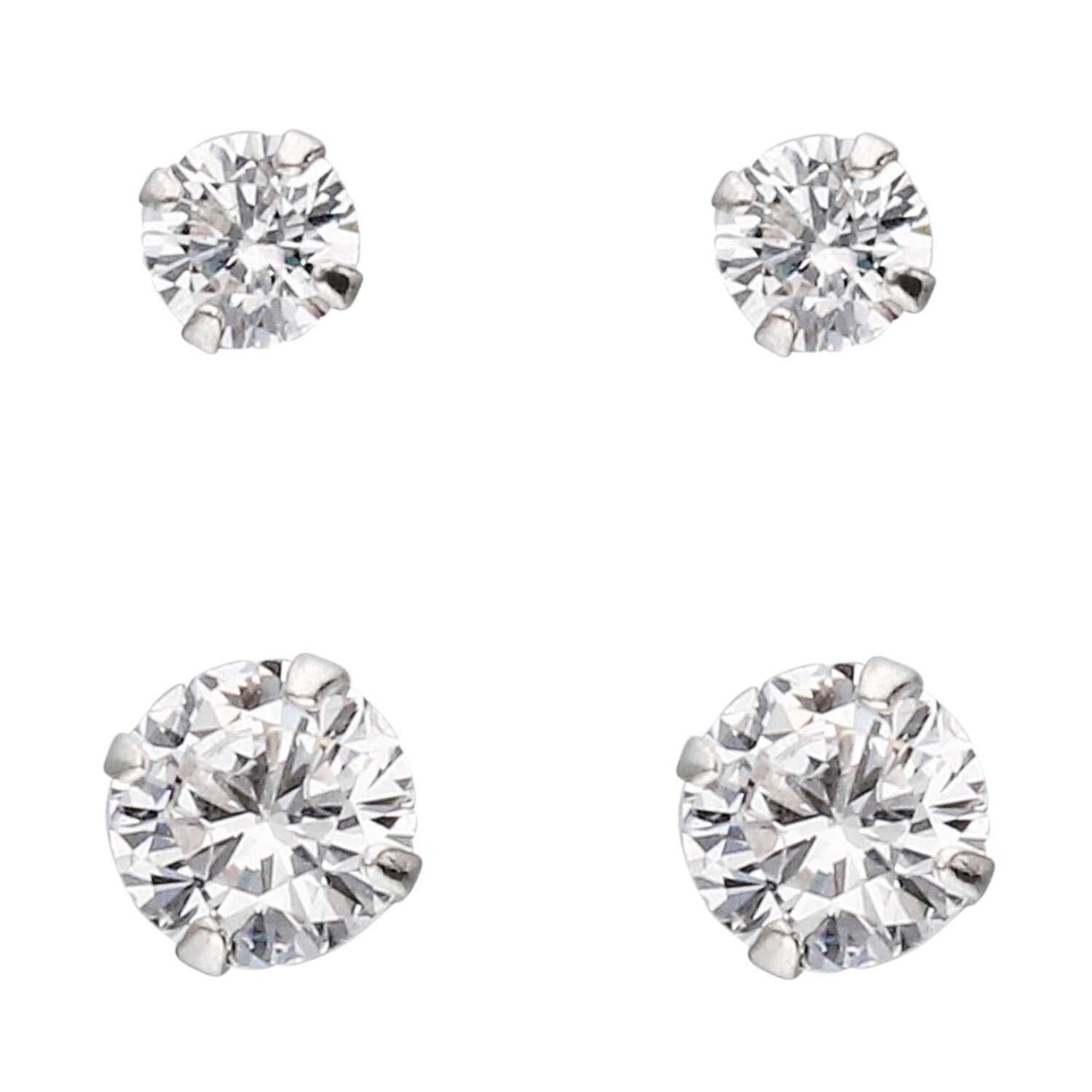 I AM Jewelry Silver Zirconia Stud Earring Set, 4CT , CVS