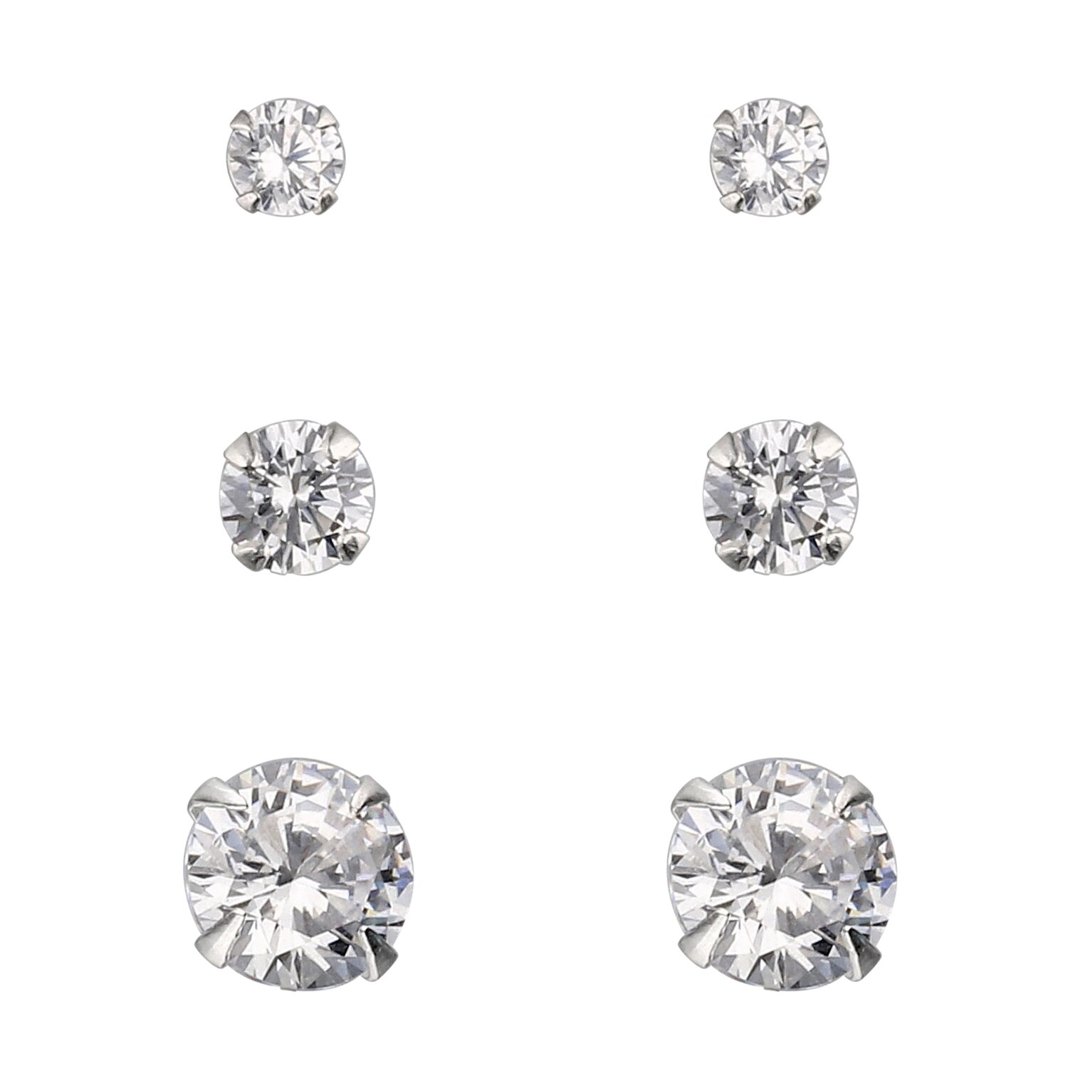 I AM Jewelry Silver Zirconia Stud Earring Set, 6CT , CVS