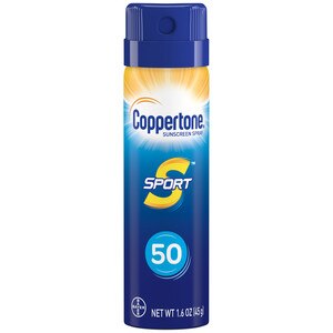 Coppertone Sport - Protector solar en spray continuo, FPS 50, tamaño de viaje/prueba, 1.6 oz