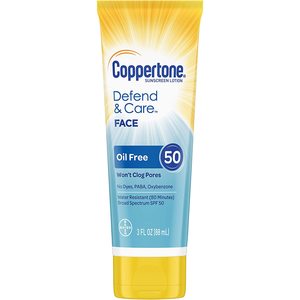 Coppertone Defend & Care Sunscreen Oil Free Face Lotion SPF 30, 3 OZ