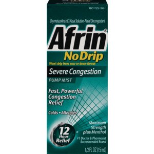 Afrin No Drip - Descongestionante nasal con atomizador, para la congestión grave, .5 oz