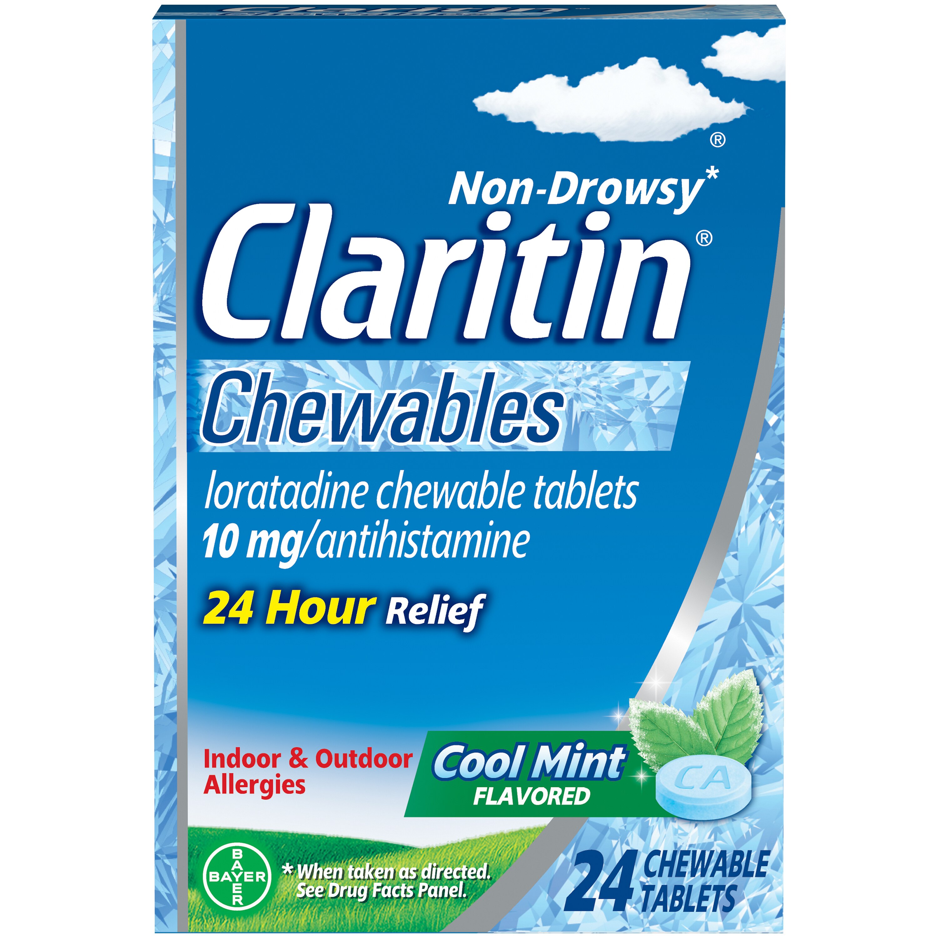 Claritin Non-Drowsy 24HR Allergy Relief Chewable Tablets, 10mg Loratadine, Cool Mint
