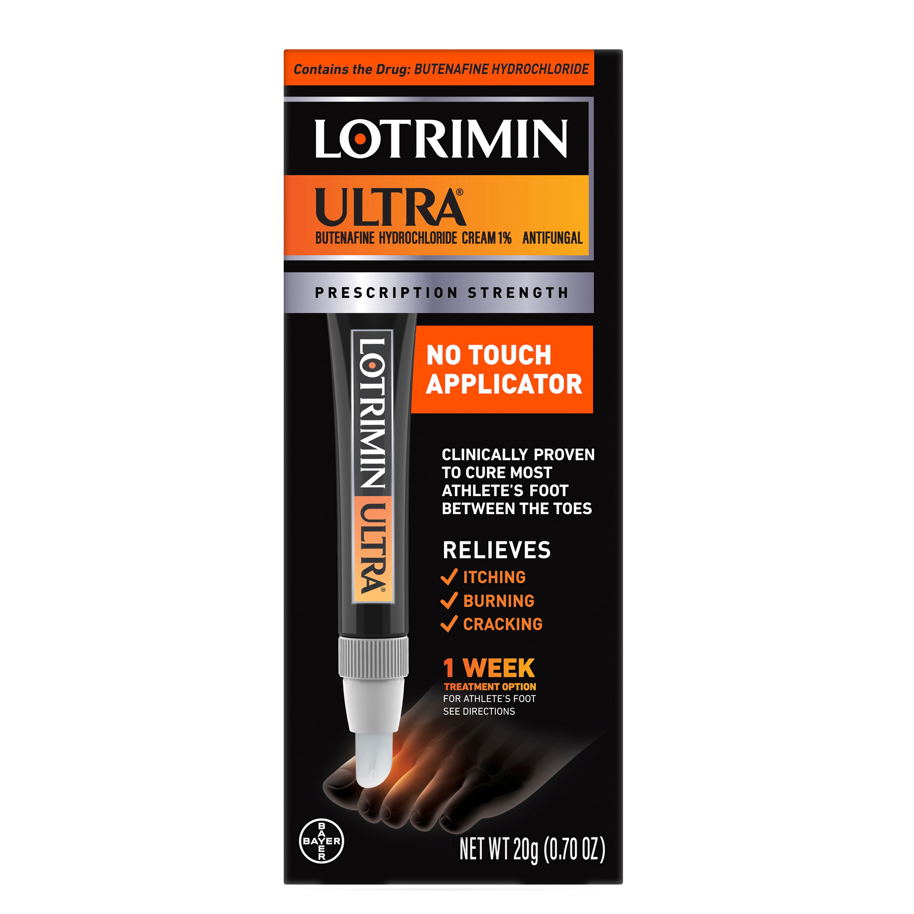 Lotrimin Ultra with No Touch Applicator, 1 Week Athlete's Foot Treatment Cream, 0.70 Oz