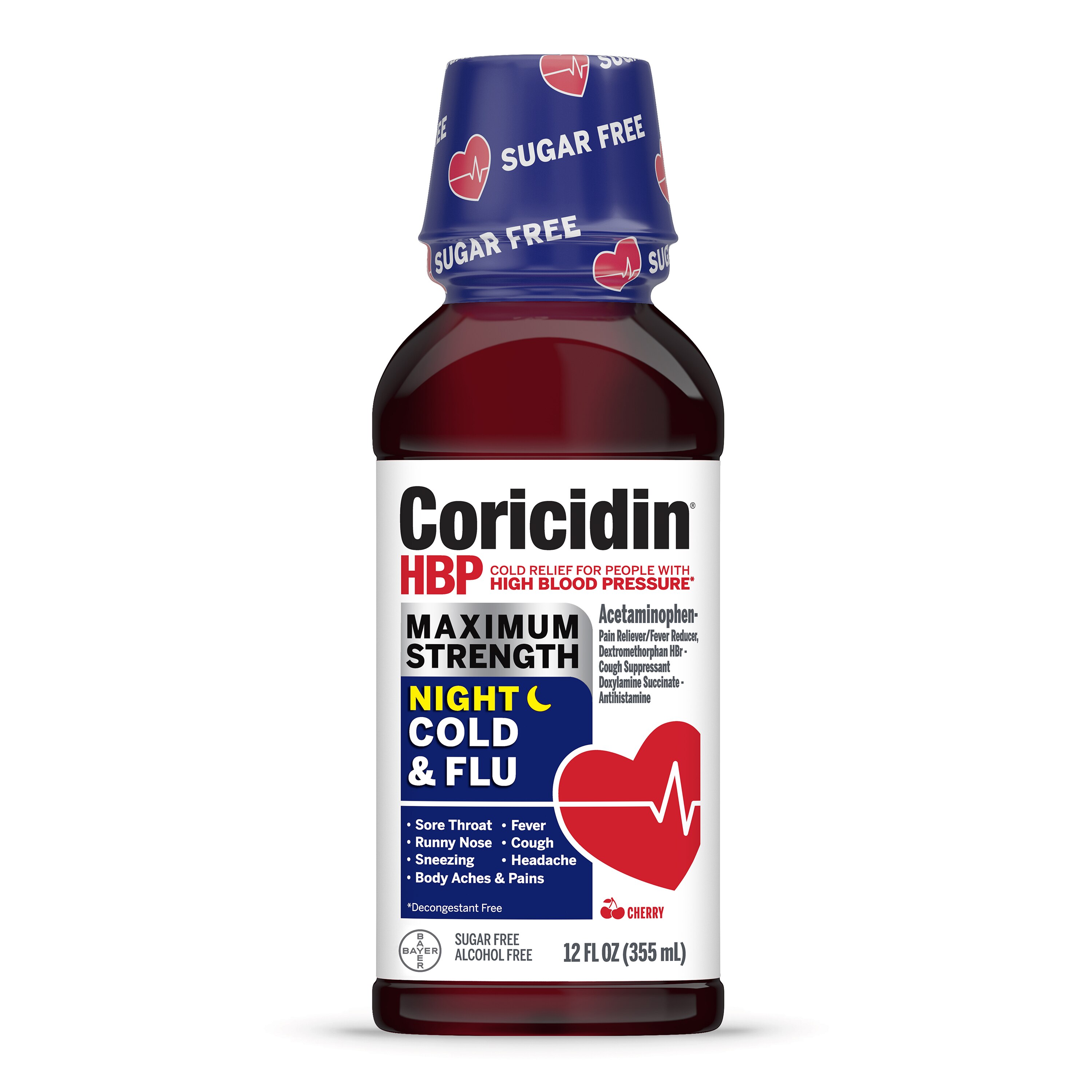 Coricidin HBP Maximum Strength Night Cold & Flu Liquid, Sugar Free, 12 Oz , CVS