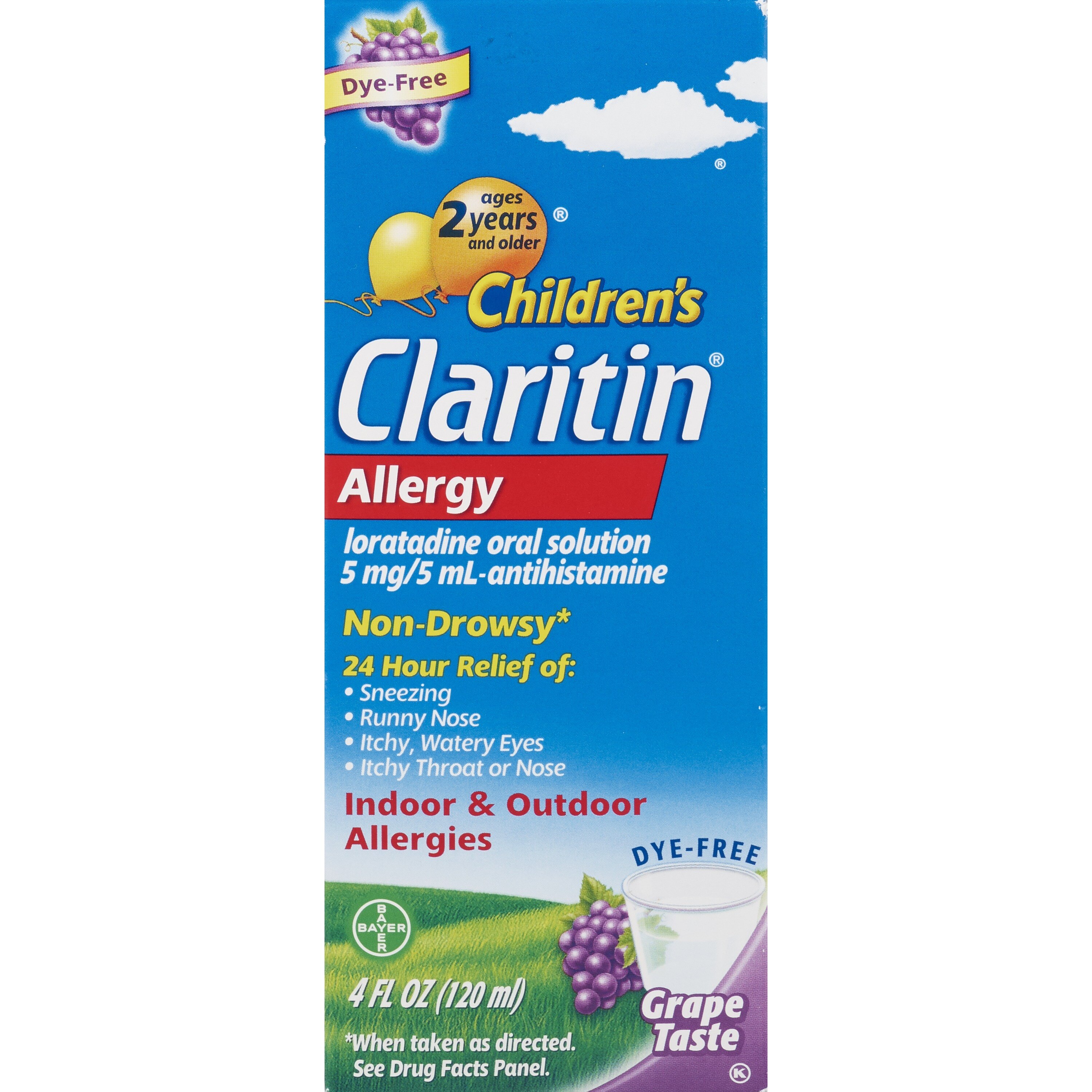 Children's Claritin Non Drowsy Allergy Relief Grape Taste Liquid, 4 OZ 