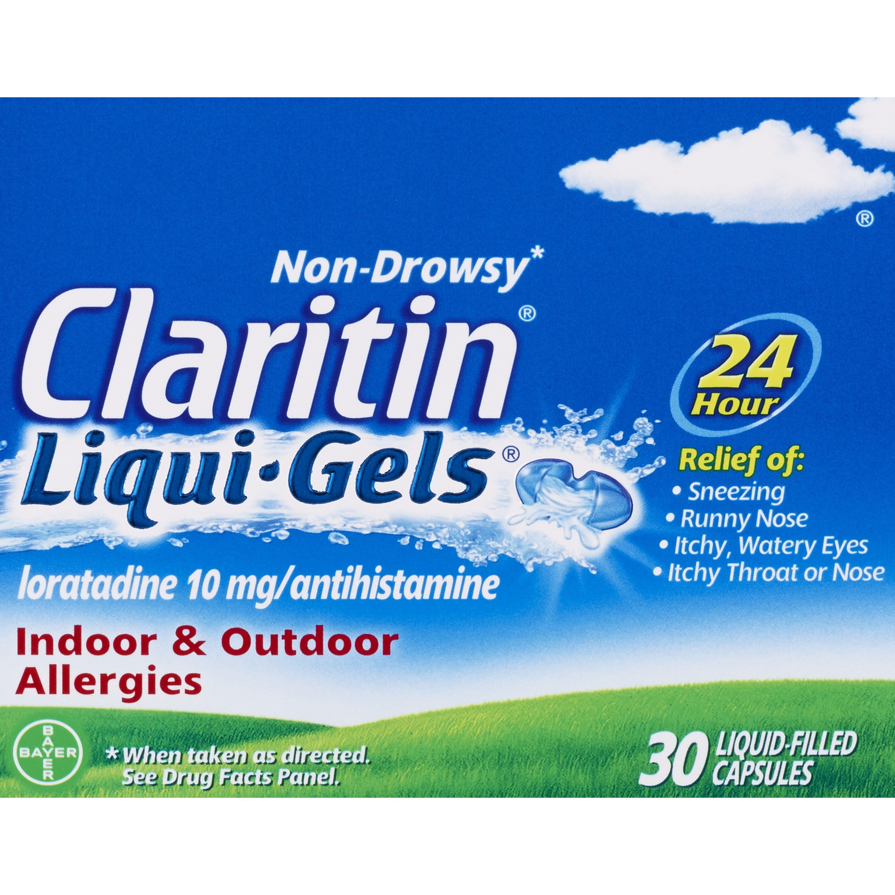 Claritin - Cápsulas de gel rellenas de líquido para el alivio de la alergia, no provoca somnolencia
