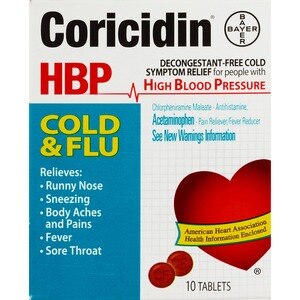 Coricidin HBP, Decongestant-Free Cold & Flu Symptom Relief Tablets