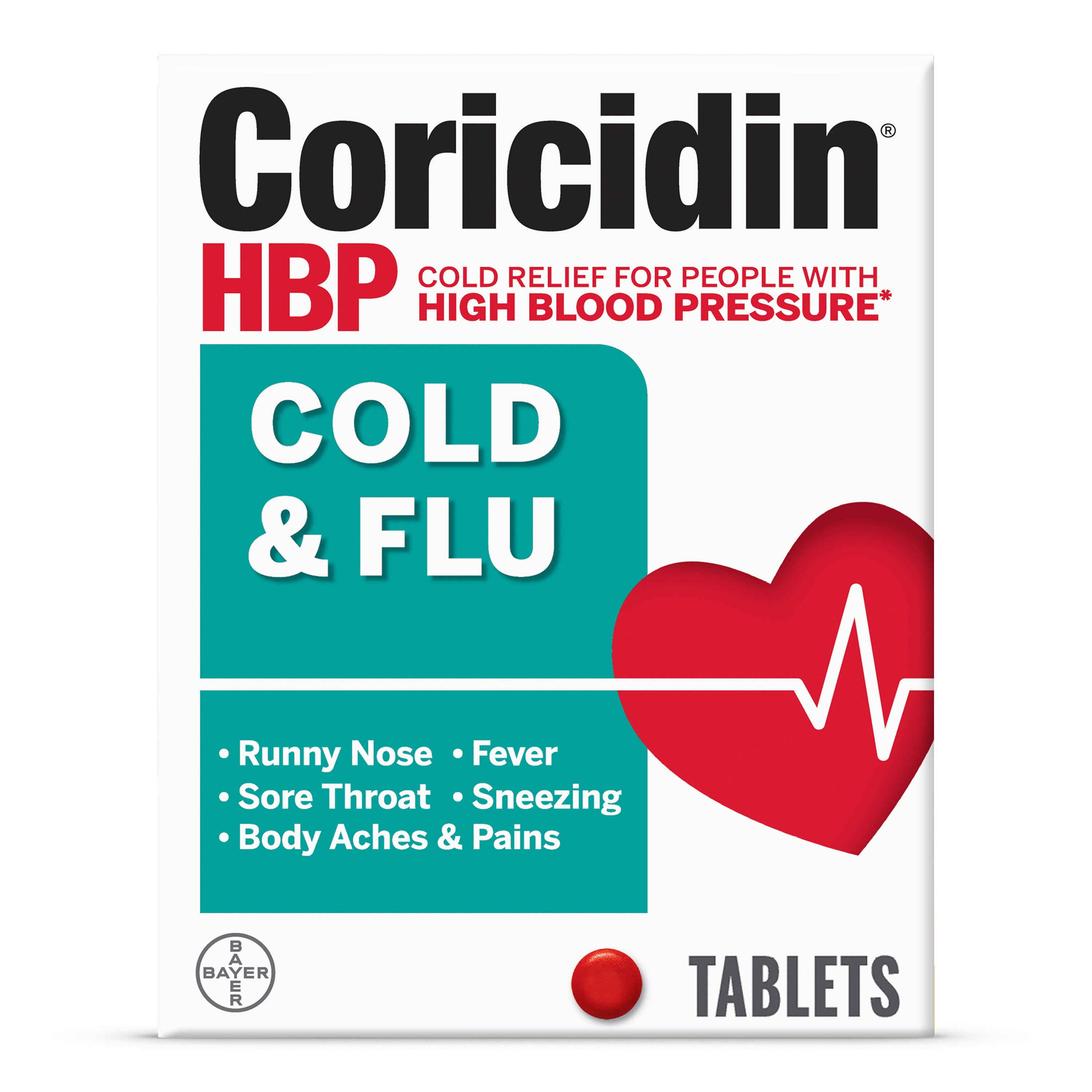 Coricidin HBP Decongestant-Free Cold & Flu Medicine for Hypertensives, 20 CT