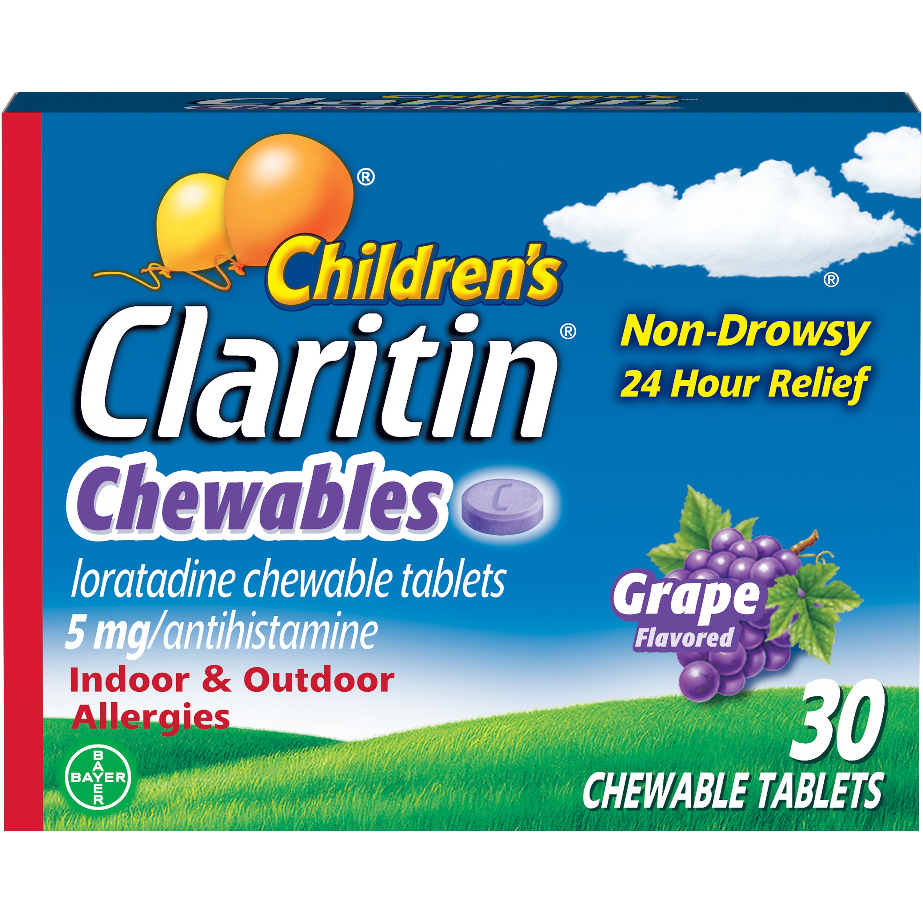 Claritin Children's Non-Drowsy 24HR Allergy Relief Chewable Tablets, Grape, 30 Ct , CVS
