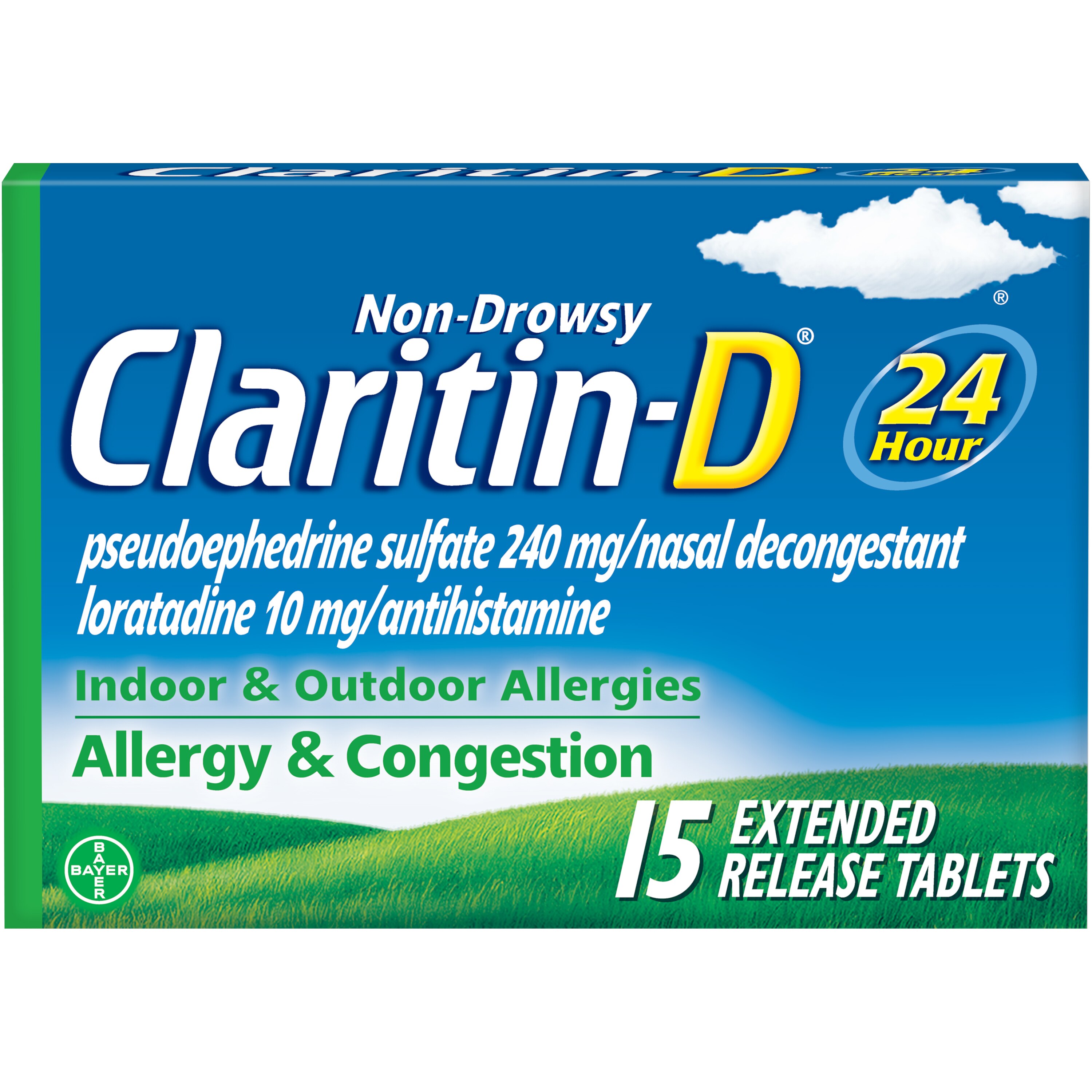 Claritin-D 24 Hour Non-Drowsy Allergy Medicine, Powerful Relief, Nasal Congestion & Sinus Pressure Relief, Indoor And Outdoor Allergy Relief, 15 Ct