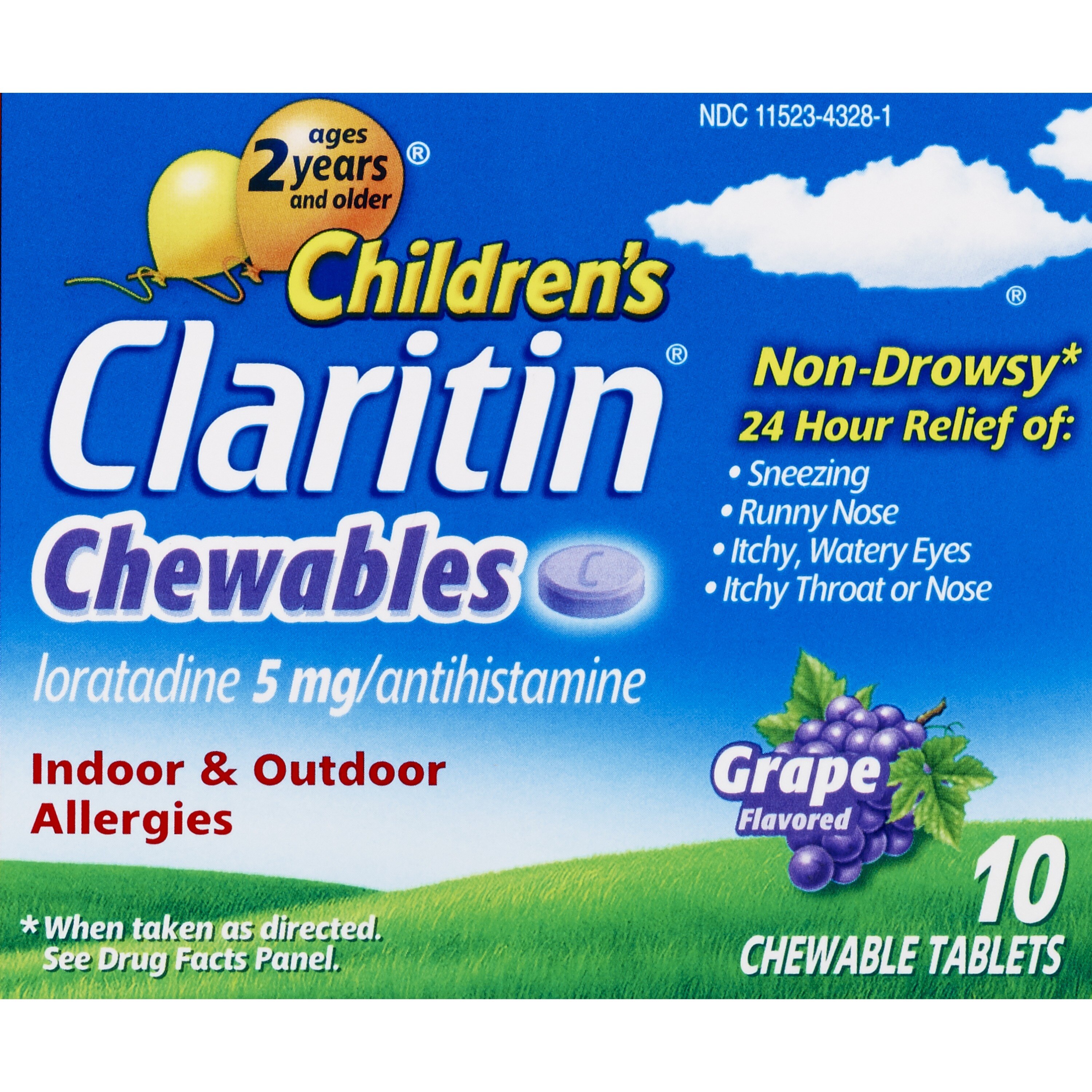 Children's Claritin 24-Hour Non-Drowsy Antihistamine Chewable Tablets Grape, 10CT