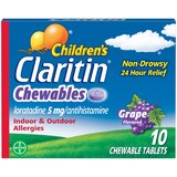 Claritin Children's Non-Drowsy 24HR Allergy Relief Chewable Tablets, Grape, thumbnail image 1 of 8
