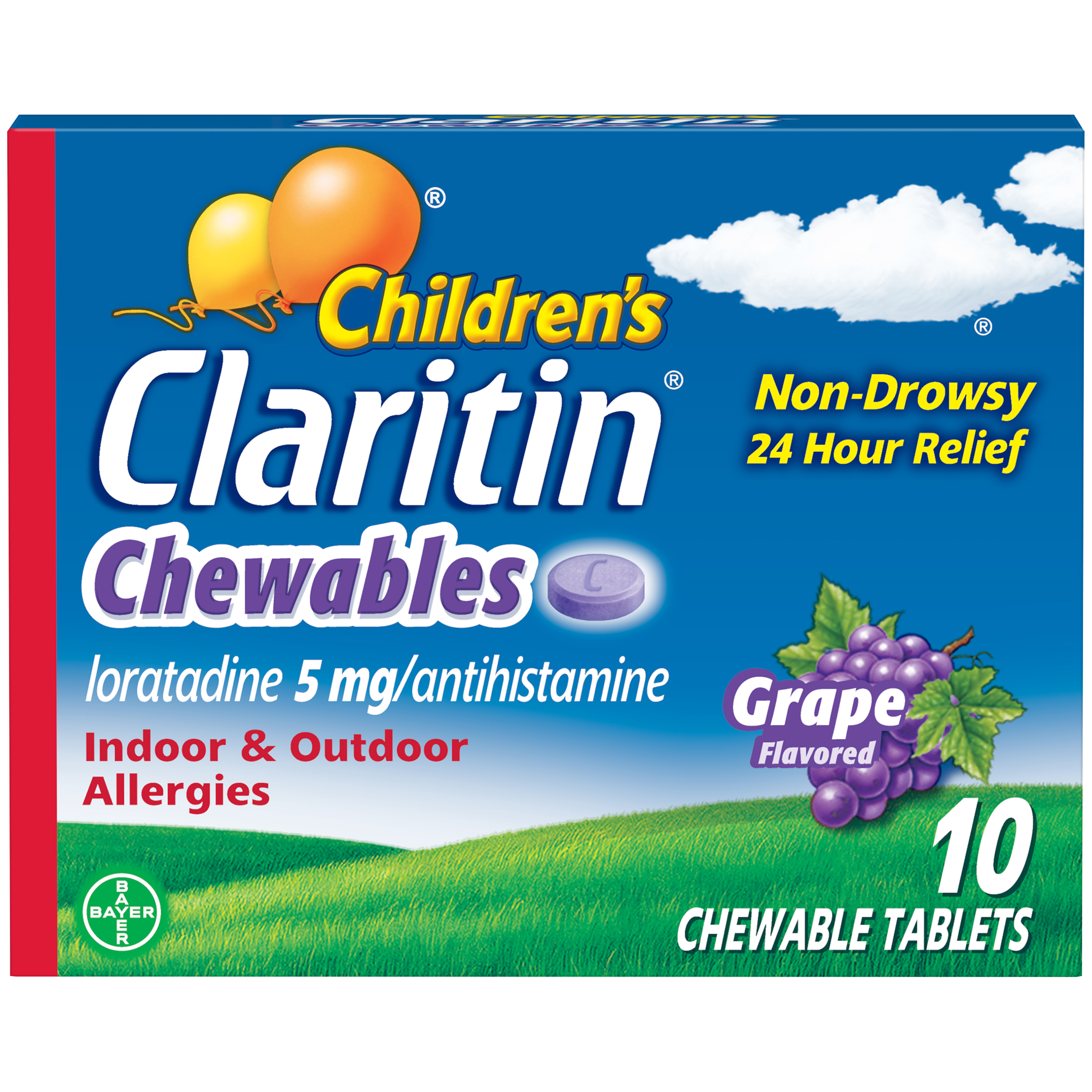 Claritin Children's Non-Drowsy 24HR Allergy Relief Chewable Tablets, Grape, 10 Count