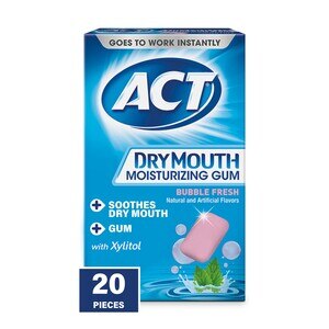 ACT Dry Mouth Moisturizing Gum With Xylitol, Sugar Free Bubble Fresh, 20 Count