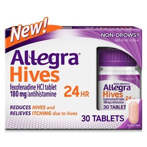 Allegra Hives Non-Drowsy Antihistamine Tablets, 24HR Hives Reduction & Itch Relief, 180mg, 30 CT