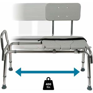 DMI Heavy-Duty Sliding Transfer Bench Shower Chair with Cut-out Seat and Adjustable Legs, Gray