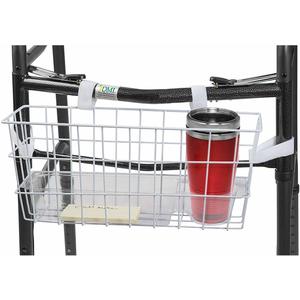 HealthSmart Universal Walker Basket with Plastic Insert Tray and Cup Holder, White