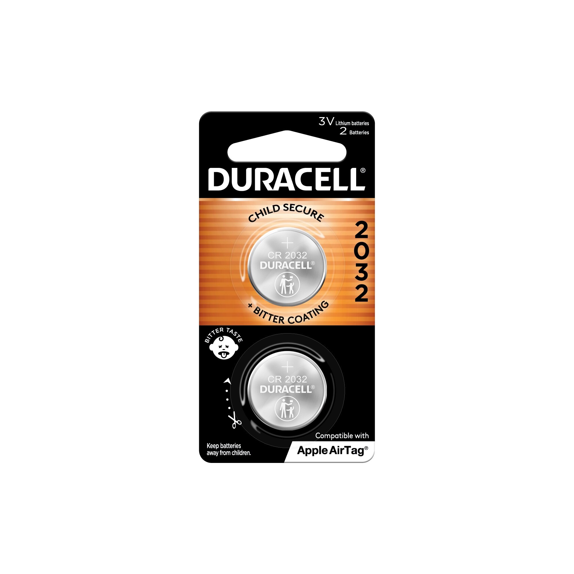 Duracell 2032 3V Lithium Coin Battery with Bitter Coating, 2/PK