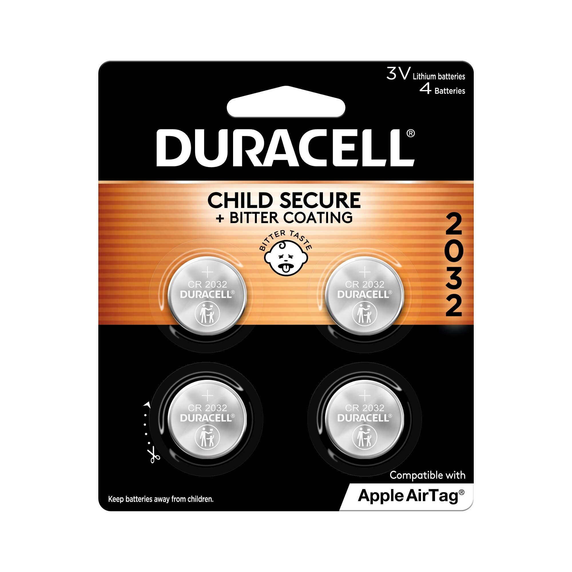 Duracell 2032 3V Lithium Coin Battery, 4/Pack