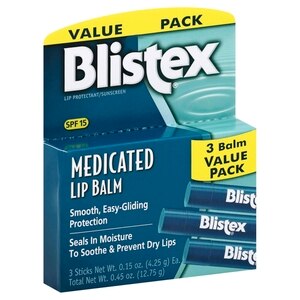 BLISTEX - Bálsamo medicinal, paquete de 3; sella la humedad para aliviar y prevenir la sequedad de los labios, FPS 15