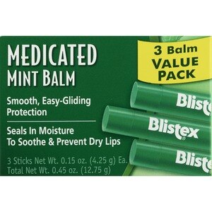 BLISTEX - Bálsamo de menta, paquete de 3; sella la humedad para aliviar y prevenir la sequedad de los labios