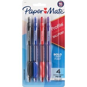 Paper Mate Ball Point Pens, 1.4 mm, Assorted Ink - 4 pens