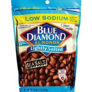 Blue Diamond Low Sodium Lightly Salted Amonds, Sea Salt, 16 oz