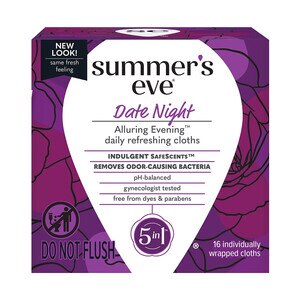  Summer's Eve Date Night Feminine Cleansing Cloths, Pre/Post-Intimacy Cleansing, 16 Count 