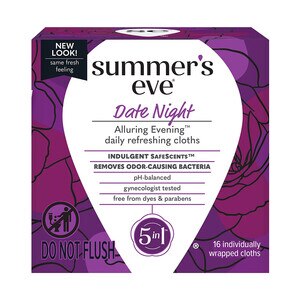 Summer's Eve Date Night - Toallitas de limpieza femenina, limpieza antes/después de tener relaciones íntimas, 16 u.