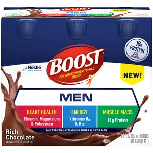 BOOST Men Balanced Nutritional Drink, Rich Chocolate, 6-8 fl oz Bottles