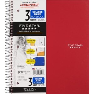 Mead Five Star - Anotador de 3 materias, 150 hojas rayadas