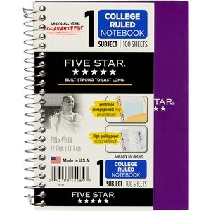 Mead Five Star 1 Subject Notebook 7in X 4.37in, College Ruled, 100 Sheets, Assorted Colors - 100 Ct , CVS