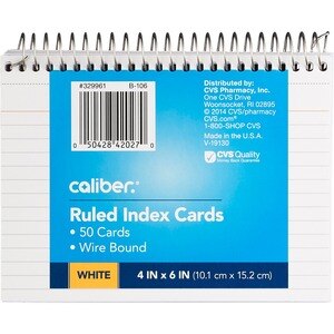 Caliber Spiral Bound Ruled Index Cards, 4 in. x 6 in., 50 CT