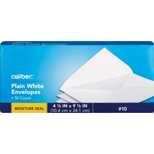 Caliber #10 Moisture Seal White Envelopes, 4 1/8 in. x 9 1/2 in., 50 CT