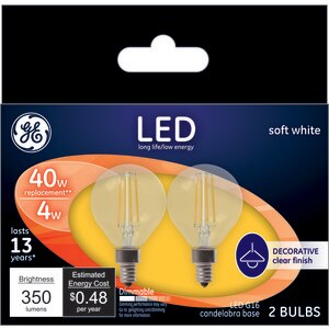  GE Soft White LED 40W Decorative Clear Light Bulbs, G16, 2 CT 