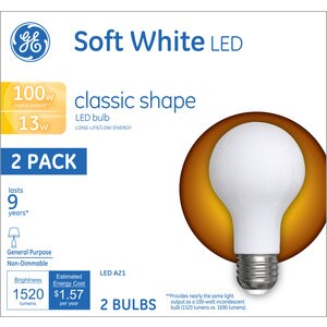 GE Classic Shape 13W Soft White LED Light Bulbs, A21, CT