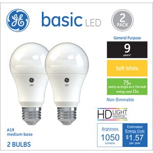 GE Basic LED Soft White 75W Light Bulbs, A19, 2 CT