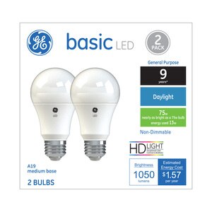 GE Basic Daylight LED 75W Replacement White General Purpose A19 Light Bulbs (2-Pack)