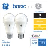 GE Basic LED 100W Soft White Light Bulbs, A19, 2 CT, thumbnail image 1 of 1