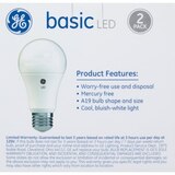 GE Basic Daylight LED 100W Non-Dimmable Light Bulbs, A19, 2 CT, thumbnail image 2 of 3