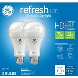 GE Refresh Daylight HD 75W LED Light Bulbs, A21, 2 CT, thumbnail image 1 of 3