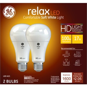  GE Relax HD 100W LED Light Bulbs, A21, 2 CT 