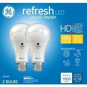 GE Refresh Daylight HD 100W LED Light Bulbs, A21, 2 CT