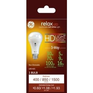 GE Relax Soft White HD 30-70-100W 3-way LED Light Bulb, A21, 1 CT