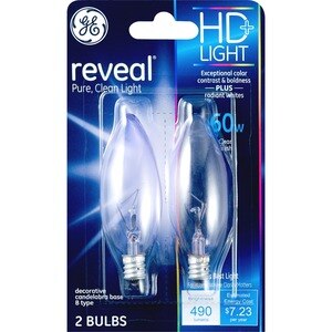  GE Reveal Clear 60w Decorative B Type Candelabra Base Lightbulbs 