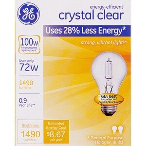 GE Crystal Clear Energy-Efficient 72w Halogen Lightbulb