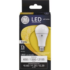 GE LED Long Life Low Energy Bulb Soft White, 3 Way